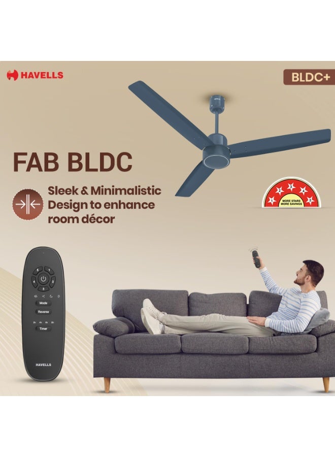 Havells FAB BLDC Ceiling Fan 1200mm, 380 RPM, Savings upto 65%, Reverse Rotation, 4 Modes (Boost, Sleep, Breeze, Mop), Low Wattage 30W, Low Noise, Air Flow:225 CMM, 3 Year Warranty, Denim Blue - Image 4